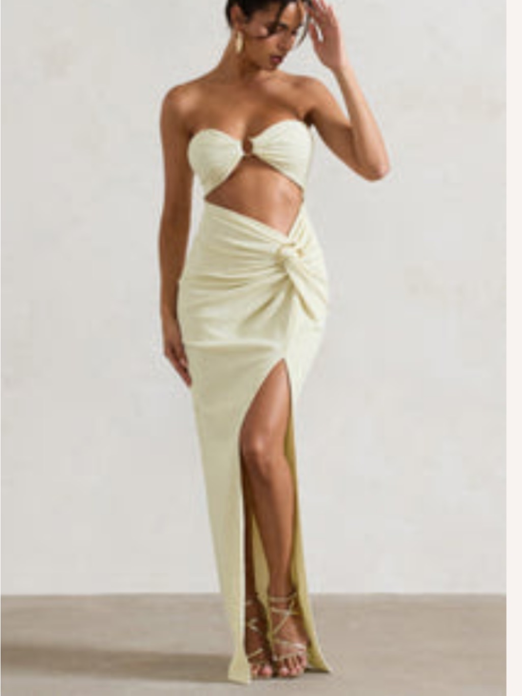 Club L London Cream Twist Front Cutout Maxi Dress